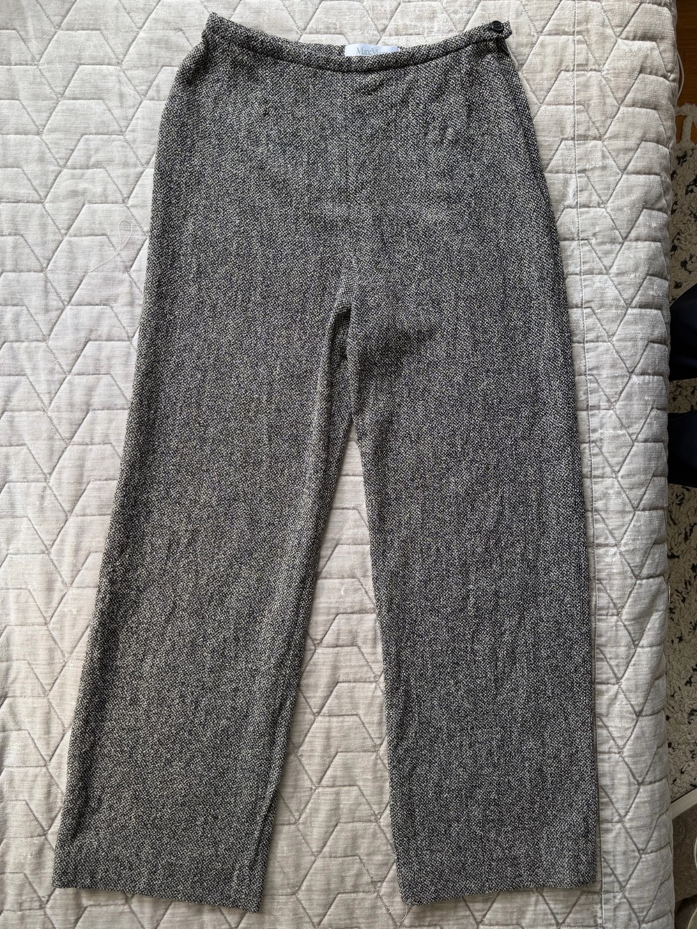 MaxMara Virgin Wool Blend Tweed Straight Leg Pants Gray US10